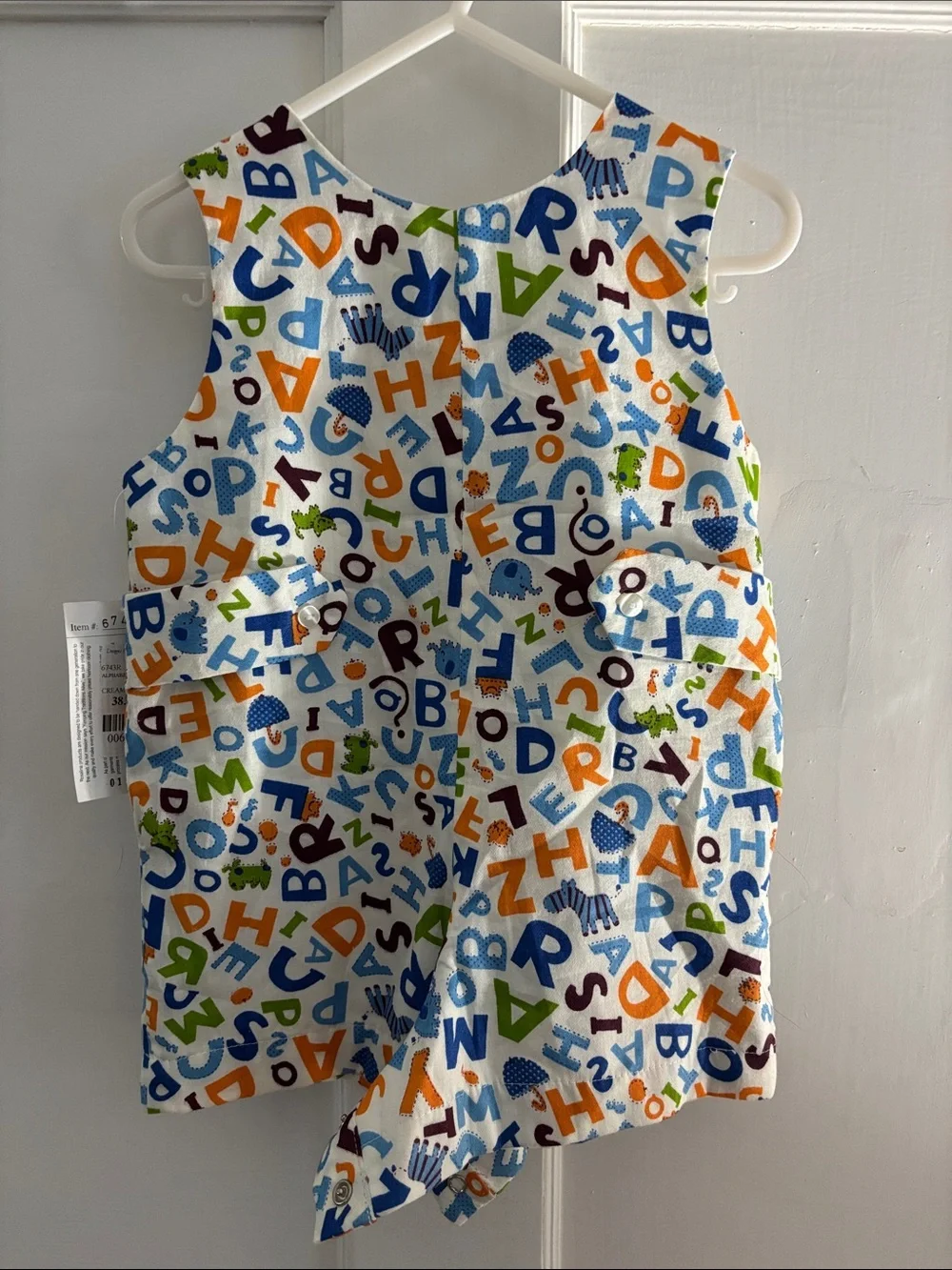 Alphabet Print Toddler Romper in Blue, Orange & Green